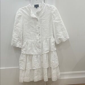 White Tiered Button-Up Dress